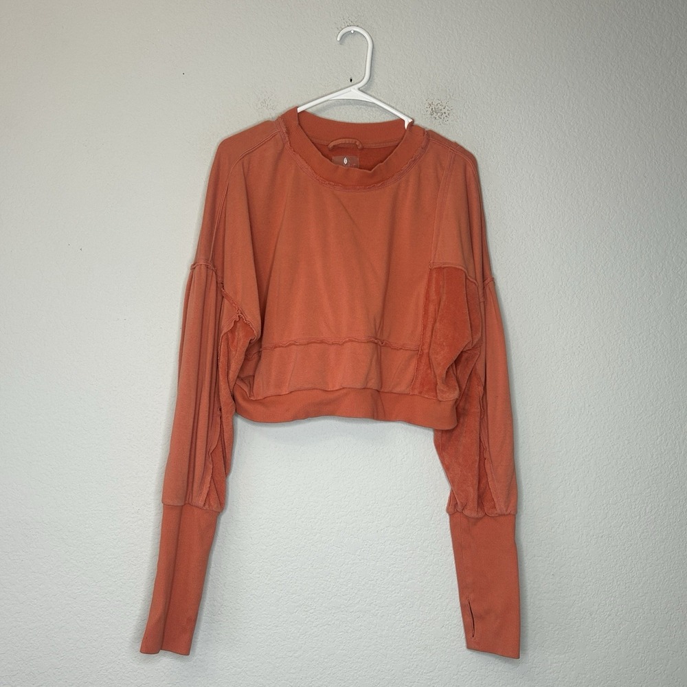 FP Movement Free People Off Sides Cropped Pullover Sweatshirt Orange Size L